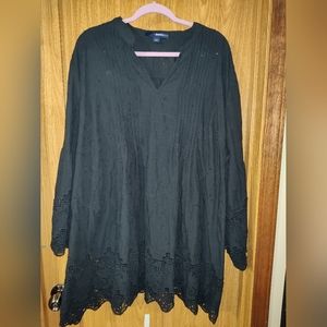 BOHO Style with detail Denim 24/7 Black Blouse Size 30W EUC